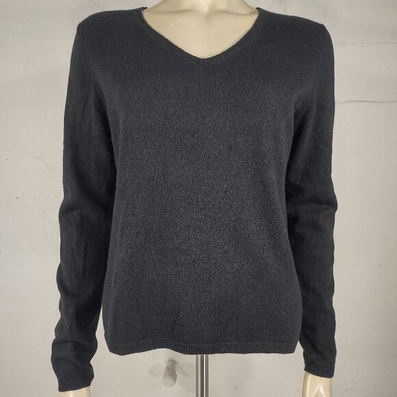 Talbots black 100% Cashmere crocheted V-Neck pullover sweater ladies Medium - Picture 1 of 9